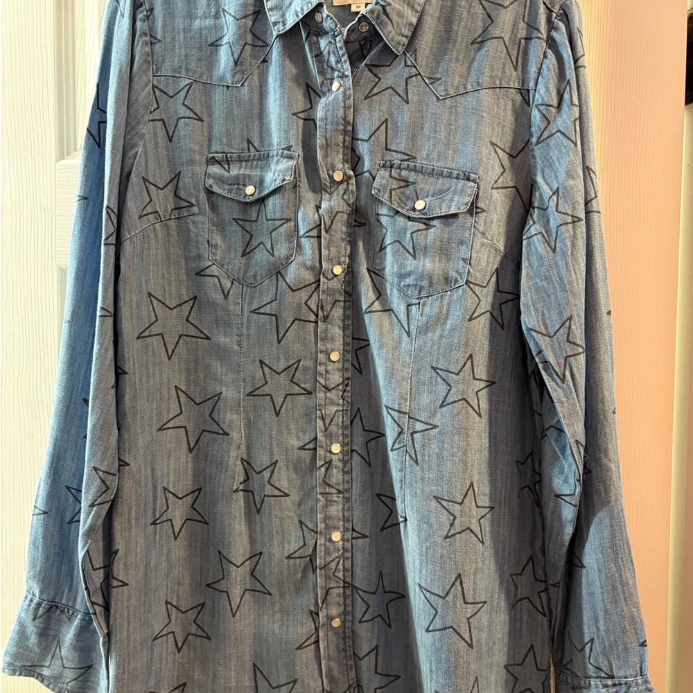 Star Patterned Blue Button Down Shirt - image 1